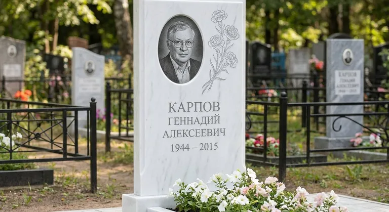Памятник с гравировкой гвоздик — выполненная работа «Карпов» в Ульяновске