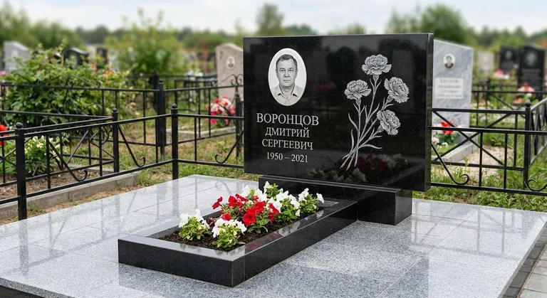 Памятник с гравировкой гвоздик — выполненная работа «Воронцов» в Ульяновске