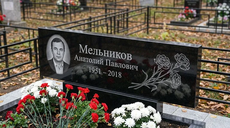 Памятник с гравировкой гвоздик — выполненная работа «Мельников» в Ульяновске