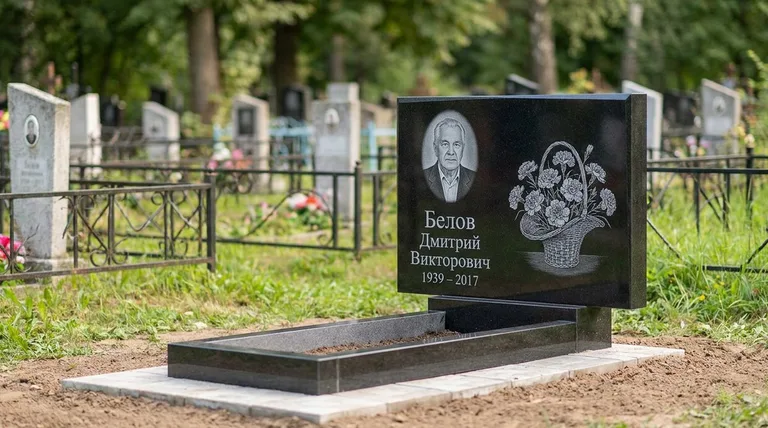 Памятник с гравировкой гвоздик — выполненная работа «Белов» в Ульяновске