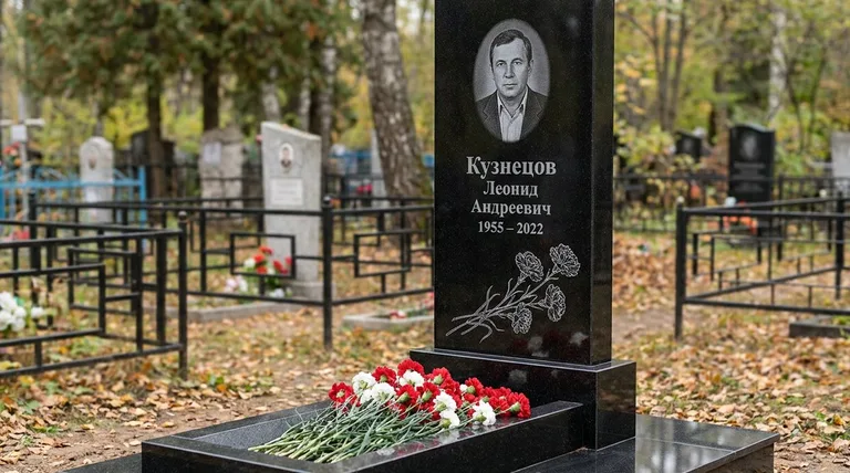 Памятник с гравировкой гвоздик — выполненная работа «Кузнецов» в Ульяновске
