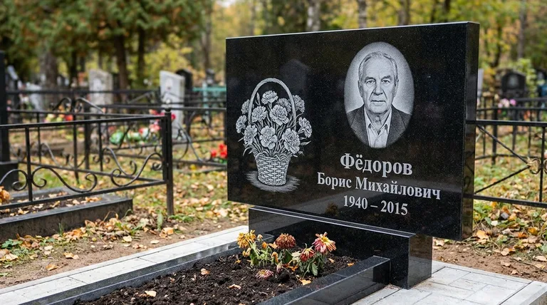 Памятник с гравировкой гвоздик — выполненная работа «Фёдоров» в Ульяновске