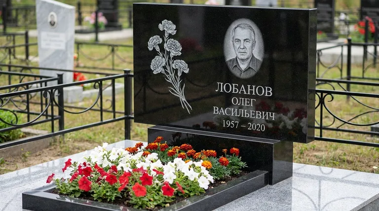 Памятник с гравировкой гвоздик — выполненная работа «Лобанов» в Ульяновске