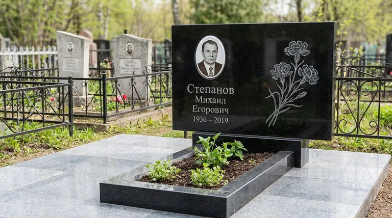 Памятник с гравировкой гвоздик — выполненная работа «Степанов» в Ульяновске