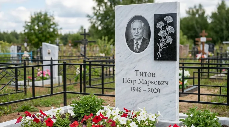 Памятник с гравировкой гвоздик — выполненная работа «Титов» в Ульяновске