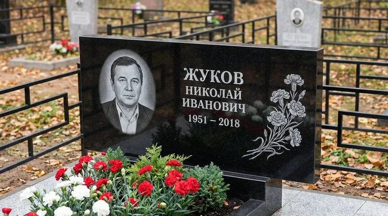 Памятник с гравировкой гвоздик — выполненная работа «Жуков» в Ульяновске