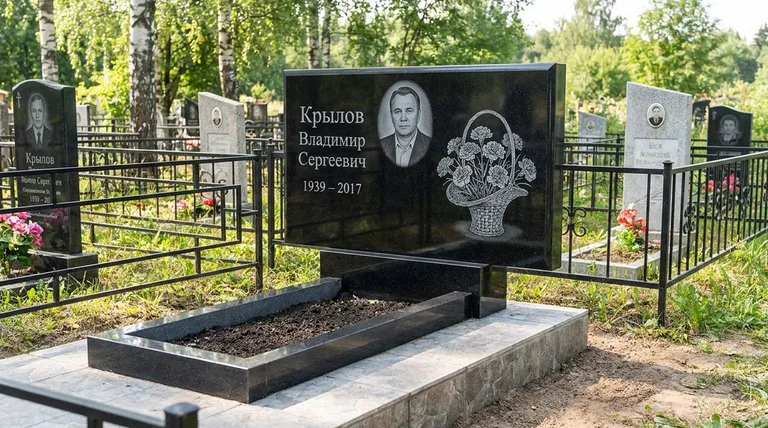 Памятник с гравировкой гвоздик — выполненная работа «Крылов» в Ульяновске