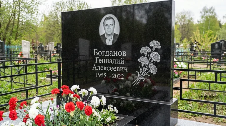 Памятник с гравировкой гвоздик — выполненная работа «Богданов» в Ульяновске