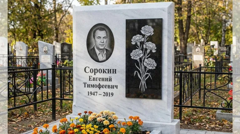 Памятник с гравировкой гвоздик — выполненная работа «Сорокин» в Ульяновске