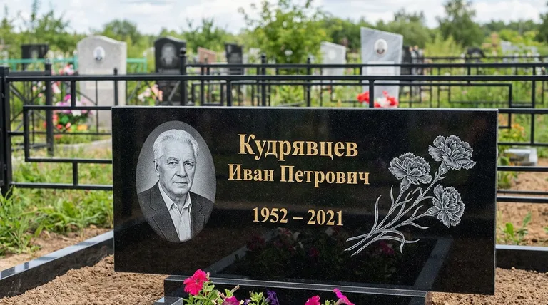 Памятник с гравировкой гвоздик — выполненная работа «Кудрявцев» в Ульяновске