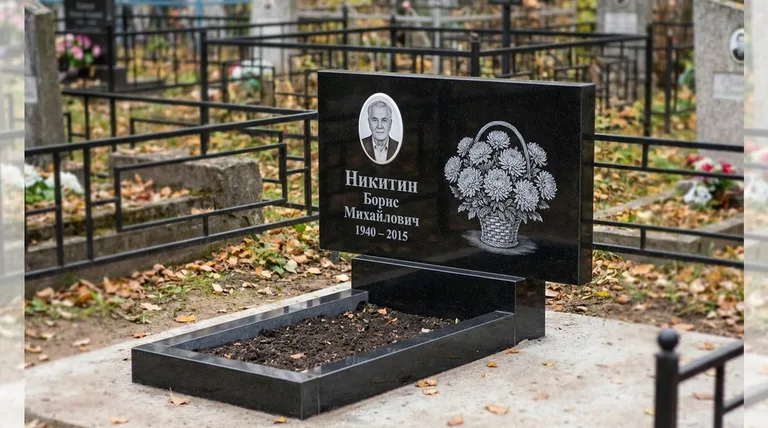 Памятник с гравировкой хризантем — выполненная работа «Никитин» в Ульяновске