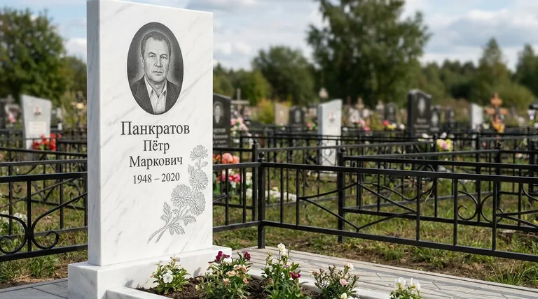 Памятник с гравировкой хризантем — выполненная работа «Панкратов» в Ульяновске