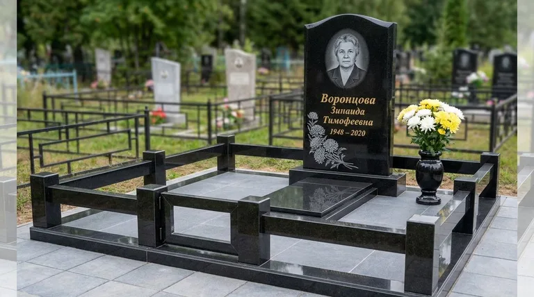 Памятник с гравировкой хризантем — выполненная работа «Воронцова» в Ульяновске