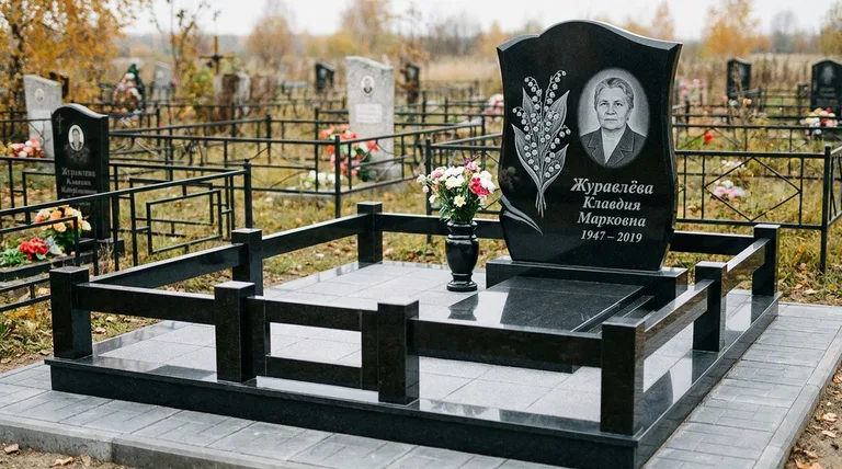 Памятник с гравировкой ландышей — выполненная работа «Журавлёва» в Ульяновске
