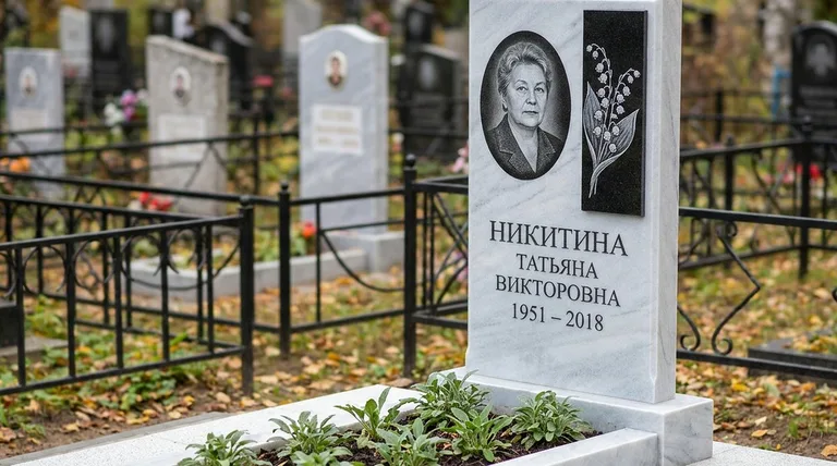 Памятник с гравировкой ландышей — выполненная работа «Никитина» в Ульяновске