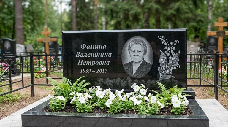 Памятник с гравировкой ландышей — выполненная работа «Фомина» в Ульяновске