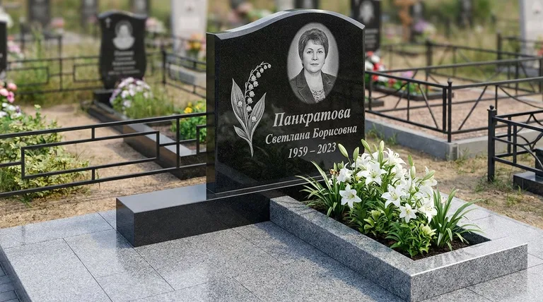 Памятник с гравировкой ландышей — выполненная работа «Панкратова» в Ульяновске