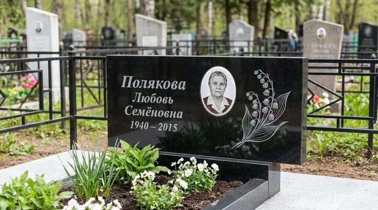 Памятник с гравировкой ландышей — выполненная работа «Полякова» в Ульяновске
