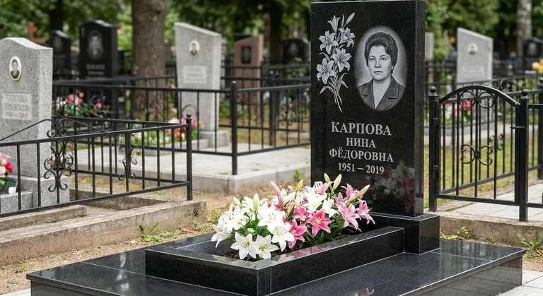 Памятник с гравировкой лилий — выполненная работа «Карпова» в Ульяновске