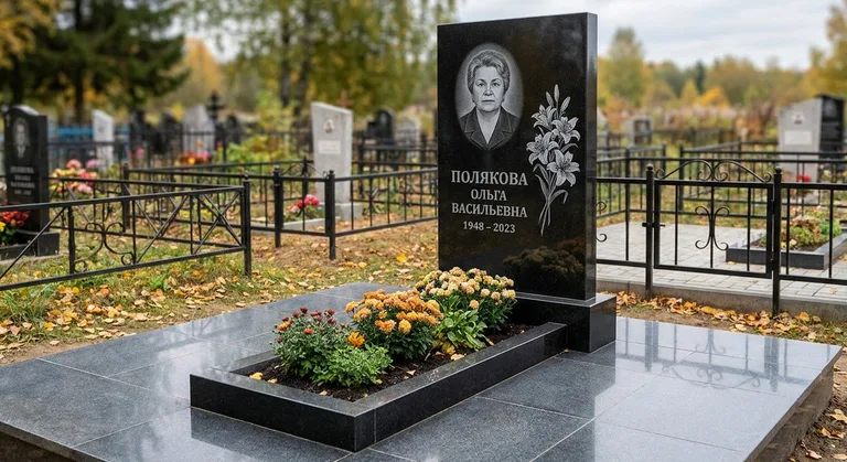 Памятник с гравировкой лилий — выполненная работа «Полякова» в Ульяновске