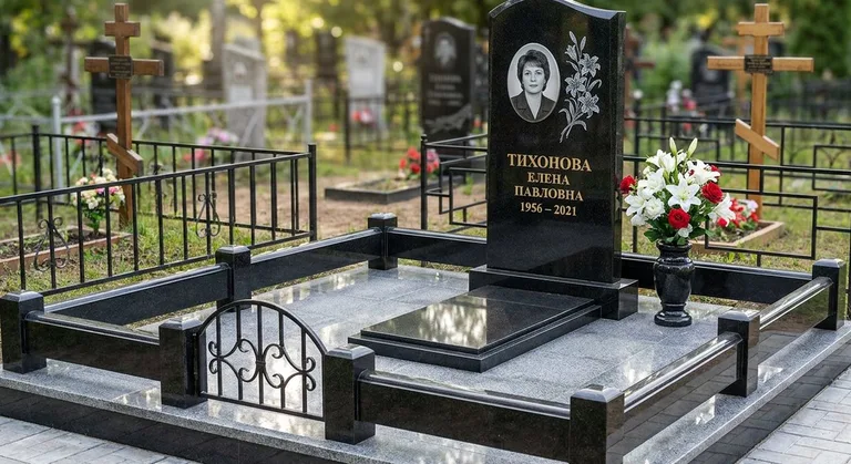 Памятник с гравировкой лилий — выполненная работа «Тихонова» в Ульяновске