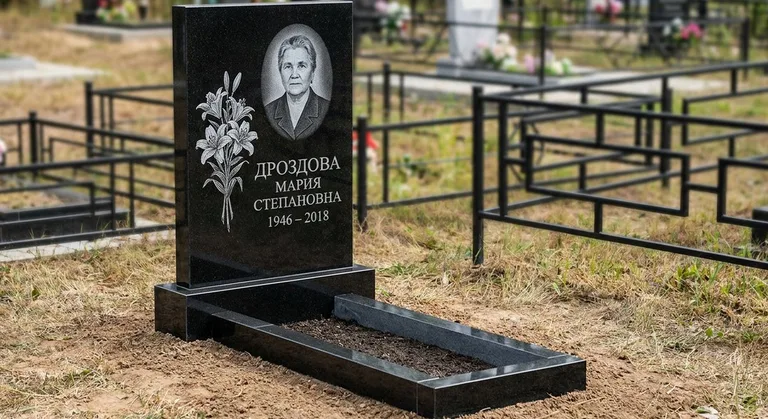 Памятник с гравировкой лилий — выполненная работа «Дроздова» в Ульяновске