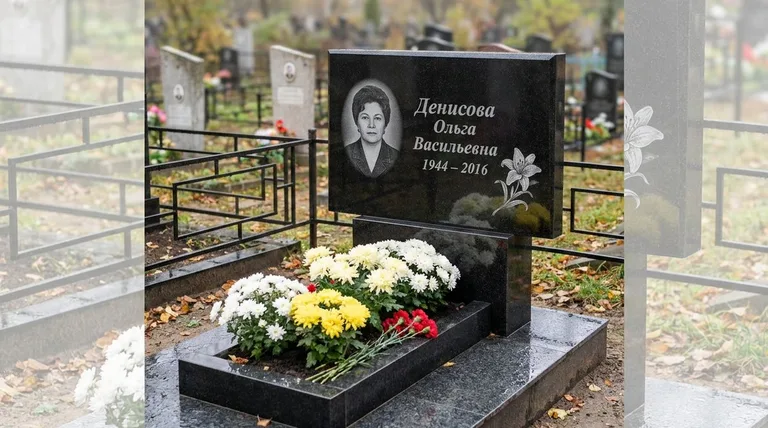 Памятник с гравировкой лилий — выполненная работа «Денисова» в Ульяновске