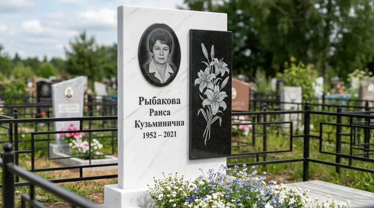 Памятник с гравировкой лилий — выполненная работа «Рыбакова» в Ульяновске
