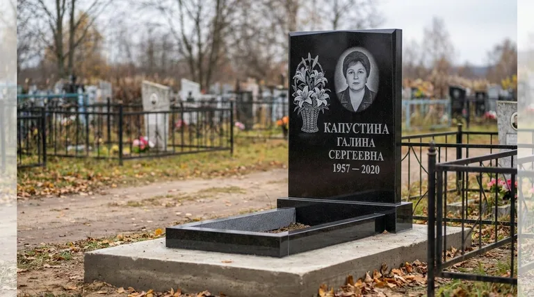 Памятник с гравировкой лилий — выполненная работа «Капустина» в Ульяновске