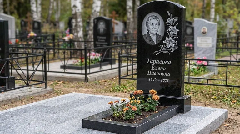 Памятник с гравировкой лилий — выполненная работа «Тарасова» в Ульяновске