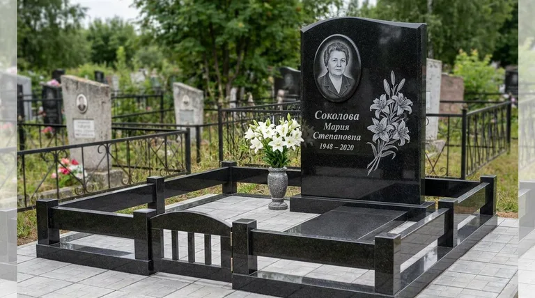 Памятник с гравировкой лилий — выполненная работа «Соколова» в Ульяновске