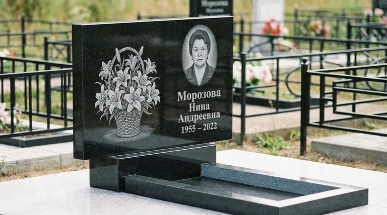 Памятник с гравировкой лилий — выполненная работа «Морозова» в Ульяновске