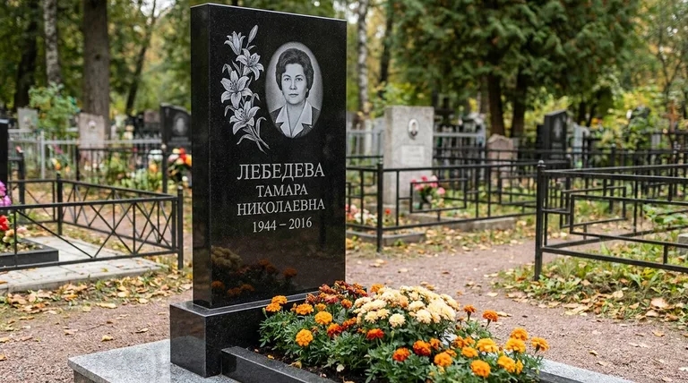 Памятник с гравировкой лилий — выполненная работа «Лебедева» в Ульяновске