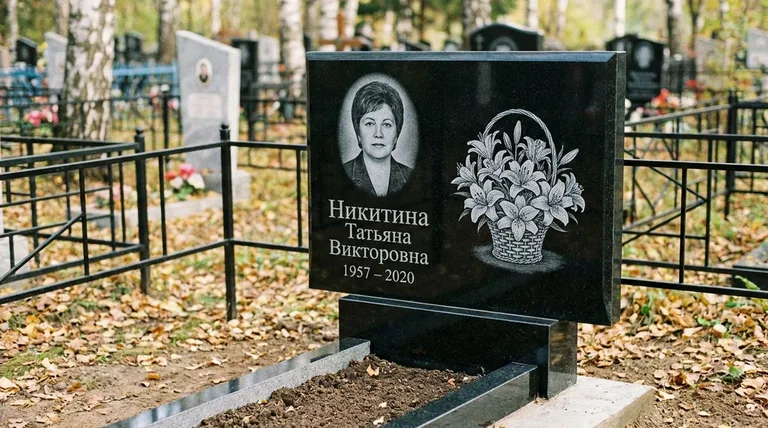 Памятник с гравировкой лилий — выполненная работа «Никитина» в Ульяновске