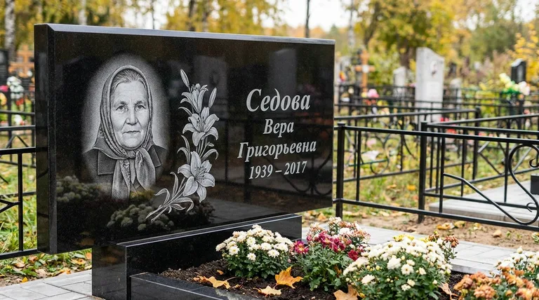 Памятник с гравировкой лилий — выполненная работа «Седова» в Ульяновске