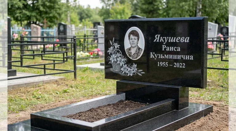 Памятник с гравировкой лилий — выполненная работа «Якушева» в Ульяновске