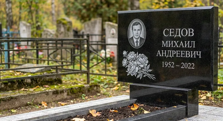 Памятник с гравировкой пионов — выполненная работа «Седов» в Ульяновске
