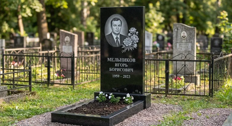Памятник с гравировкой пионов — выполненная работа «Мельников» в Ульяновске