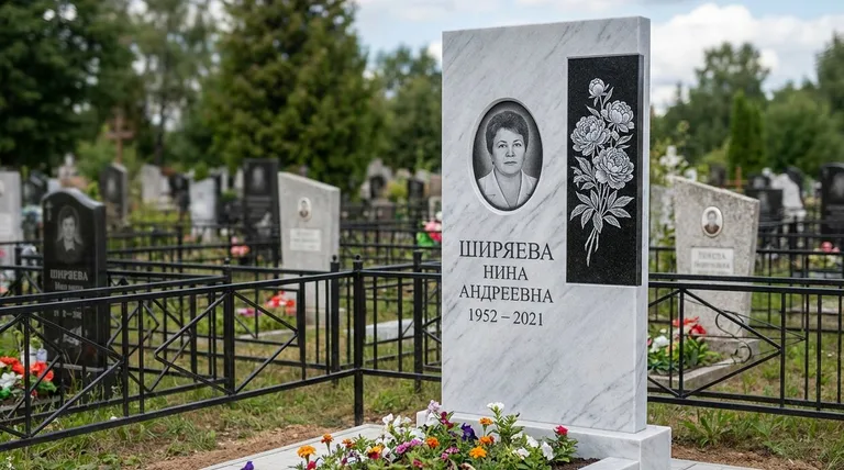Памятник с гравировкой пионов — выполненная работа «Ширяева» в Ульяновске