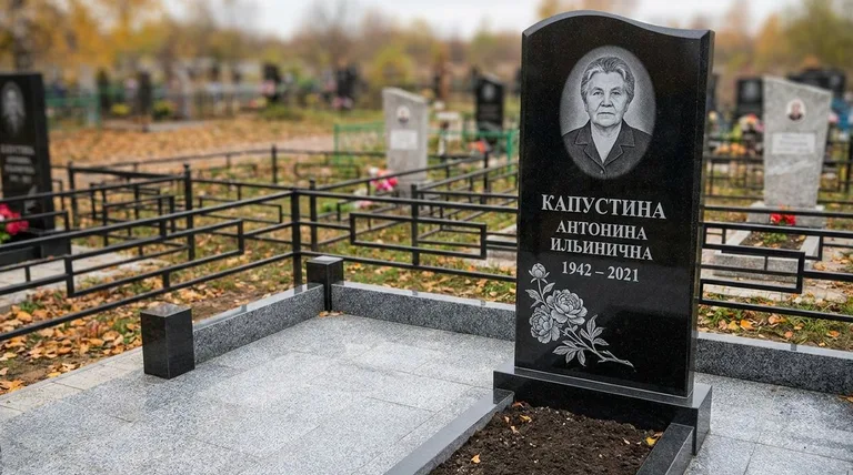 Памятник с гравировкой пионов — выполненная работа «Капустина» в Ульяновске