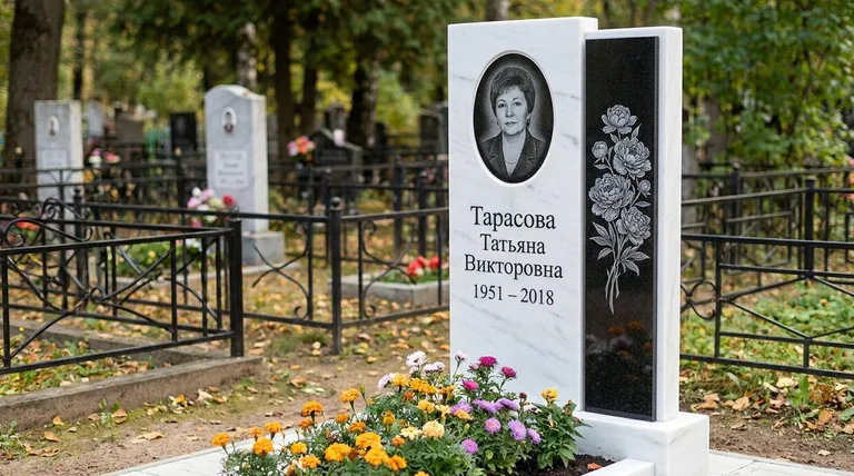 Памятник с гравировкой пионов — выполненная работа «Тарасова» в Ульяновске