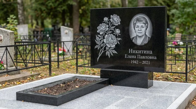 Памятник с гравировкой пионов — выполненная работа «Никитина» в Ульяновске
