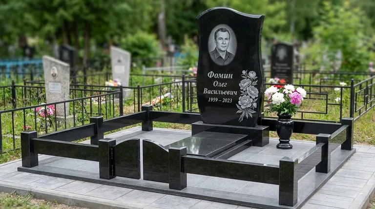 Памятник с гравировкой пионов — выполненная работа «Фомин» в Ульяновске