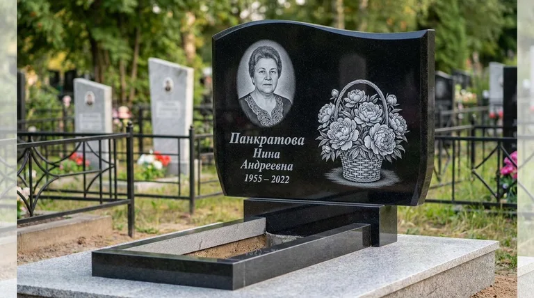 Памятник с гравировкой пионов — выполненная работа «Панкратова» в Ульяновске