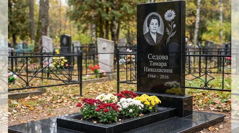 Памятник с гравировкой ромашек — выполненная работа «Седова» в Ульяновске