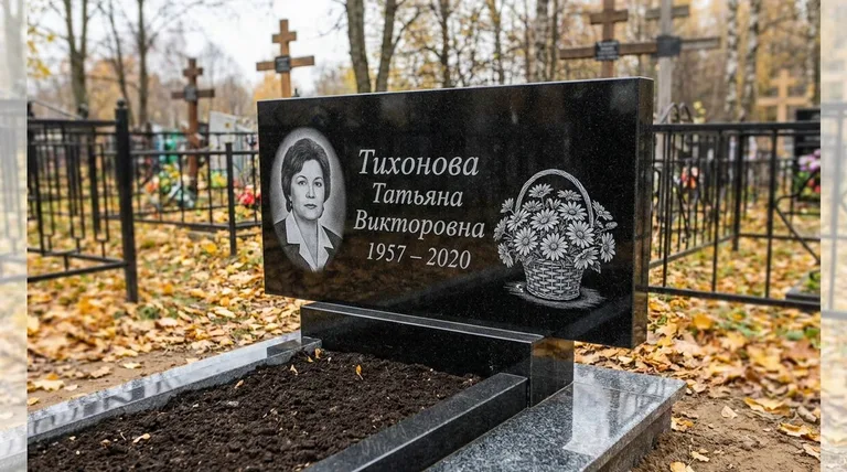 Памятник с гравировкой ромашек — выполненная работа «Тихонова» в Ульяновске