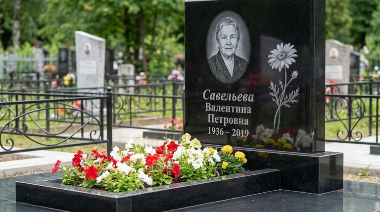 Памятник с гравировкой ромашек — выполненная работа «Савельева» в Ульяновске