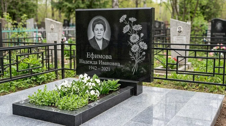Памятник с гравировкой ромашек — выполненная работа «Ефимова» в Ульяновске