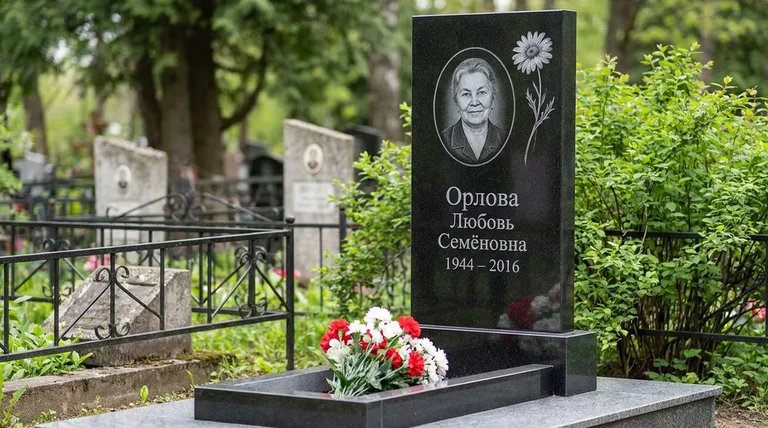 Памятник с гравировкой ромашек — выполненная работа «Орлова» в Ульяновске