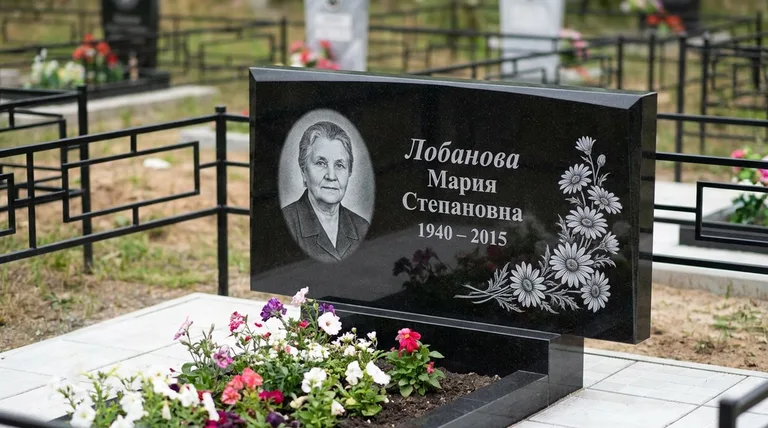 Памятник с гравировкой ромашек — выполненная работа «Лобанова» в Ульяновске